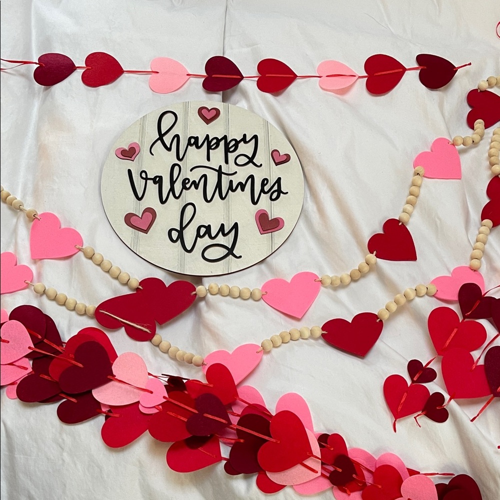 Felt heart and wood bead garland